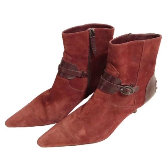Tod’s suede victorian heel booties pointed 8.5